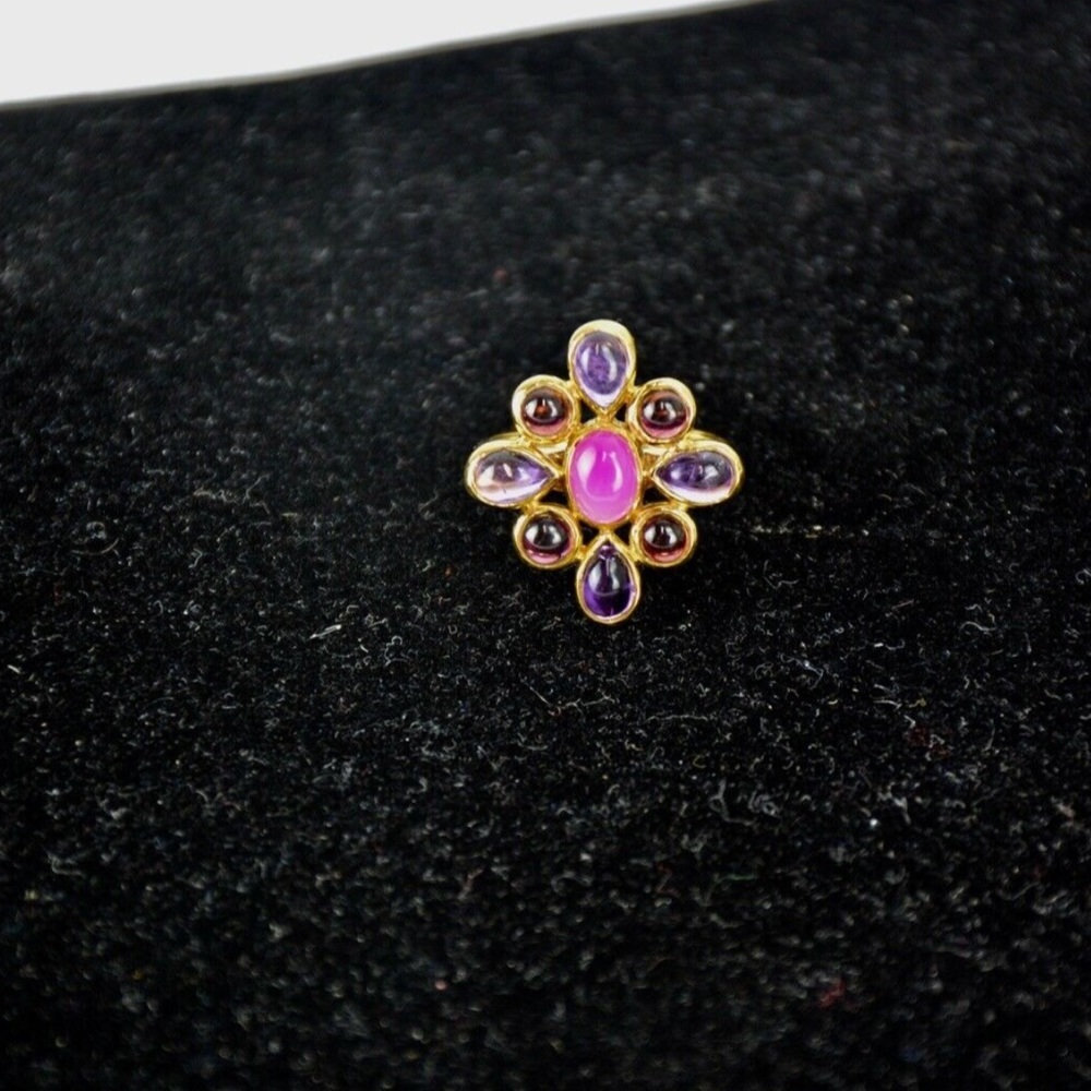 $176 Eddera 18K Gold Sz-6 Plated Purple Pink Cabochon Ring